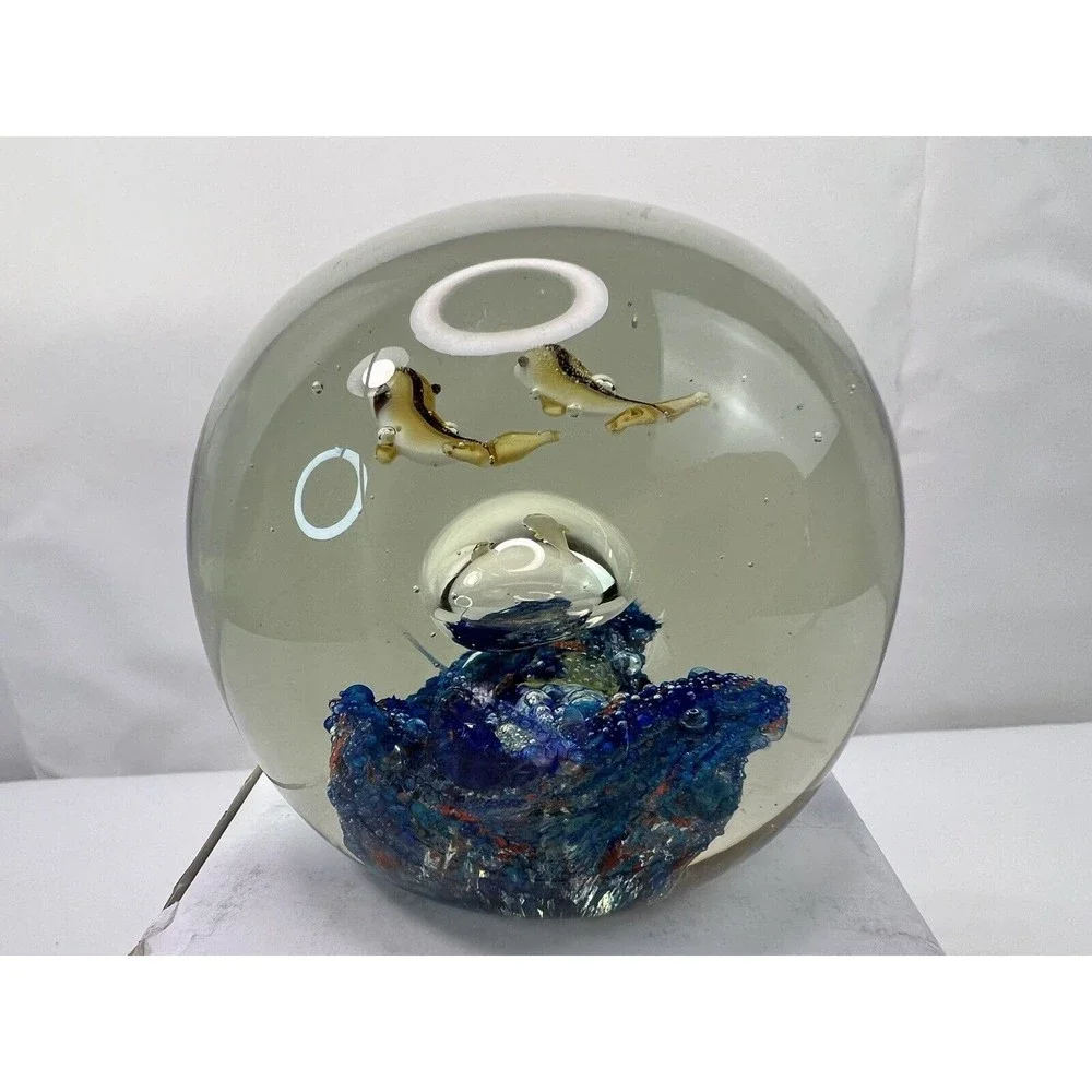 Vtg‎ Paperweight Clear Ball Collectible Creations Fish Ocean Scenery Decor